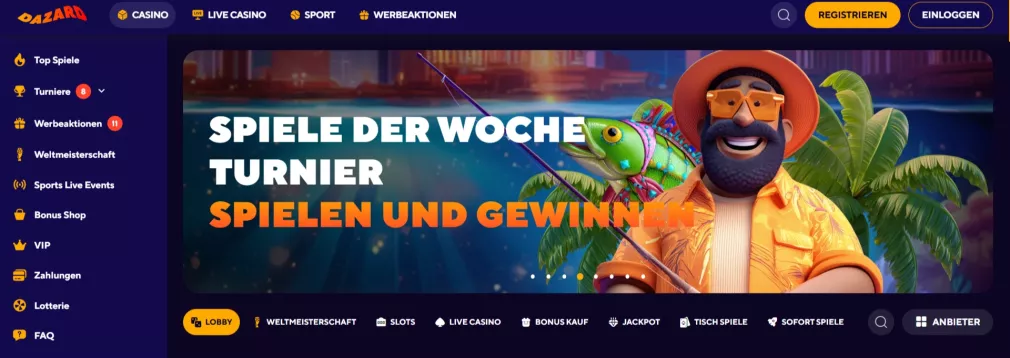 Dazard Casino 5.250 € plus 325 Freispiele Bonus